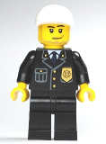 LEGO cty0204 Police - City Suit with Blue Tie and Badge, Black Legs, White Short Bill Cap, Smirk and Stubble Beard
